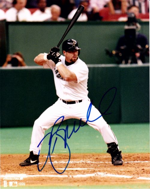 A pristine Jeff Bagwell rookie card in a protective case, showcasing its sharp corners and vibrant colors.